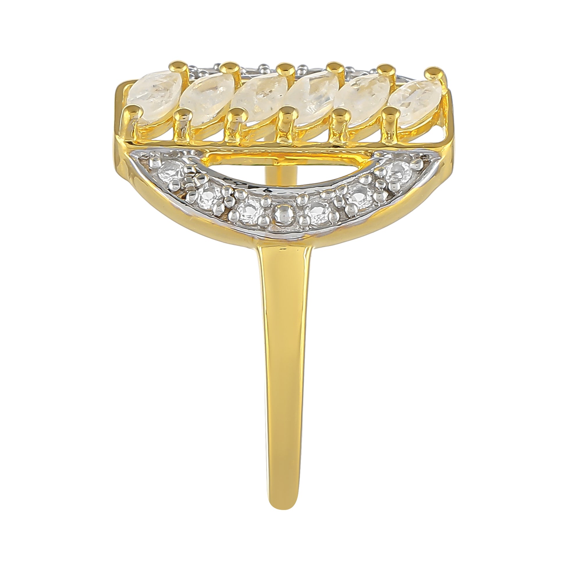 Inel din Argint 925 Placat cu Aur ( 2.43 grame ) cu Piatra Lunii Curcubeu și Topaz Alb 0.57 Carate 3 