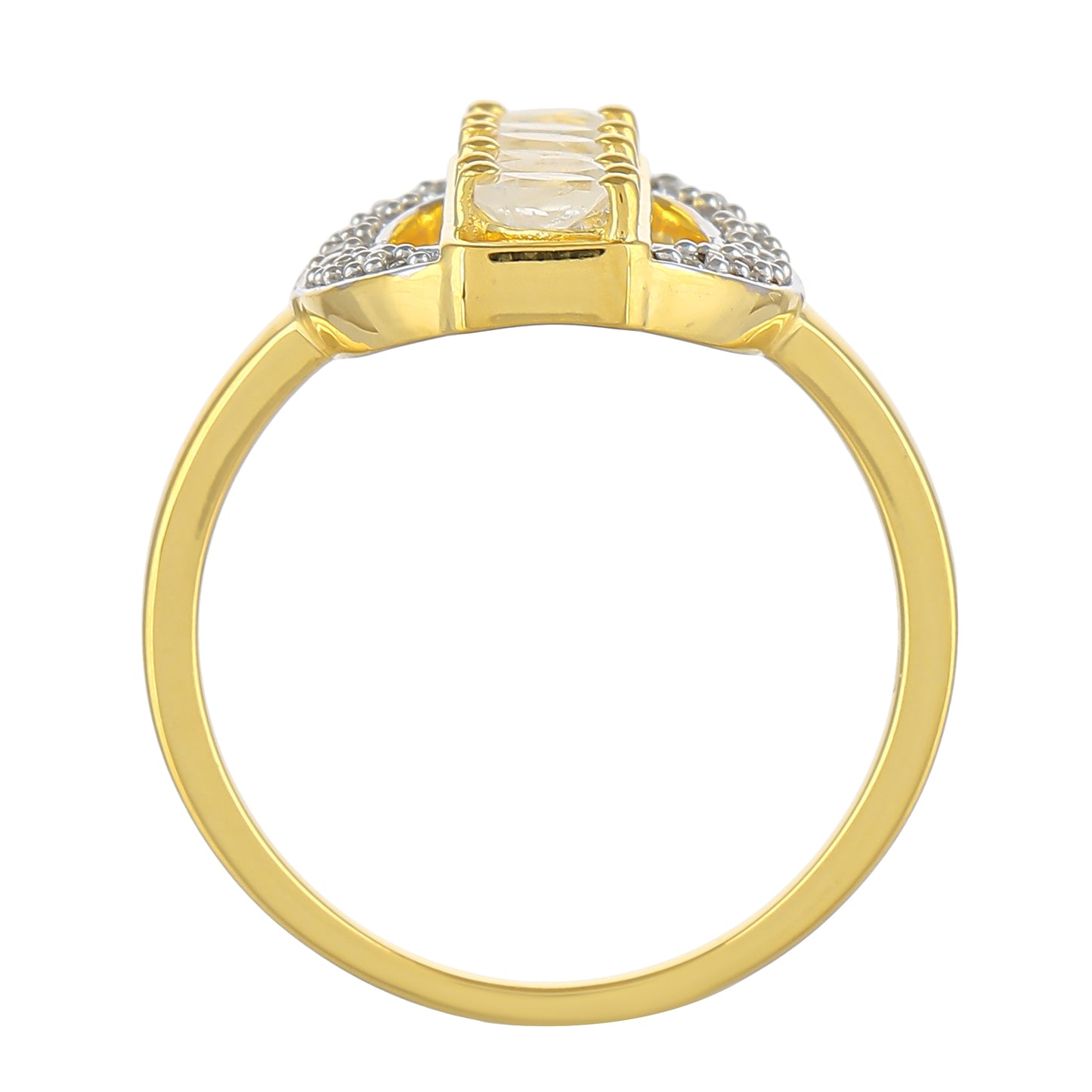 Inel din Argint 925 Placat cu Aur ( 2.43 grame ) cu Piatra Lunii Curcubeu și Topaz Alb 0.57 Carate