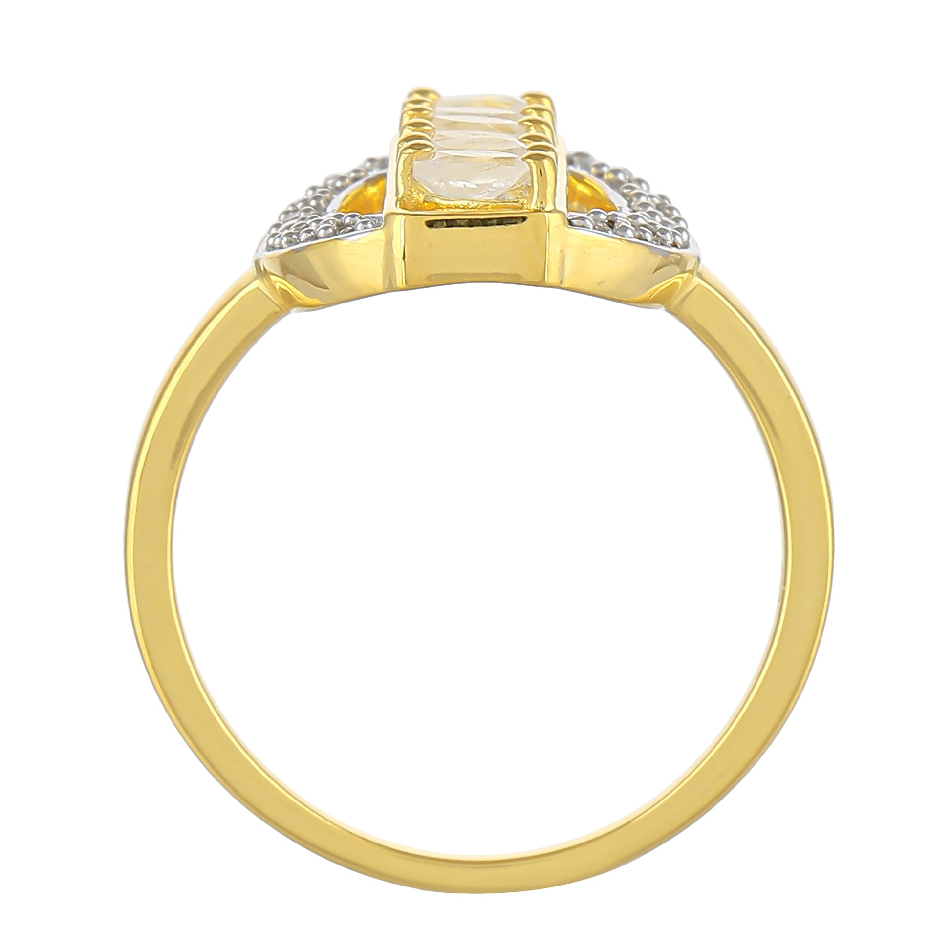 Inel din Argint 925 Placat cu Aur ( 2.43 grame ) cu Piatra Lunii Curcubeu și Topaz Alb 0.57 Carate 4 