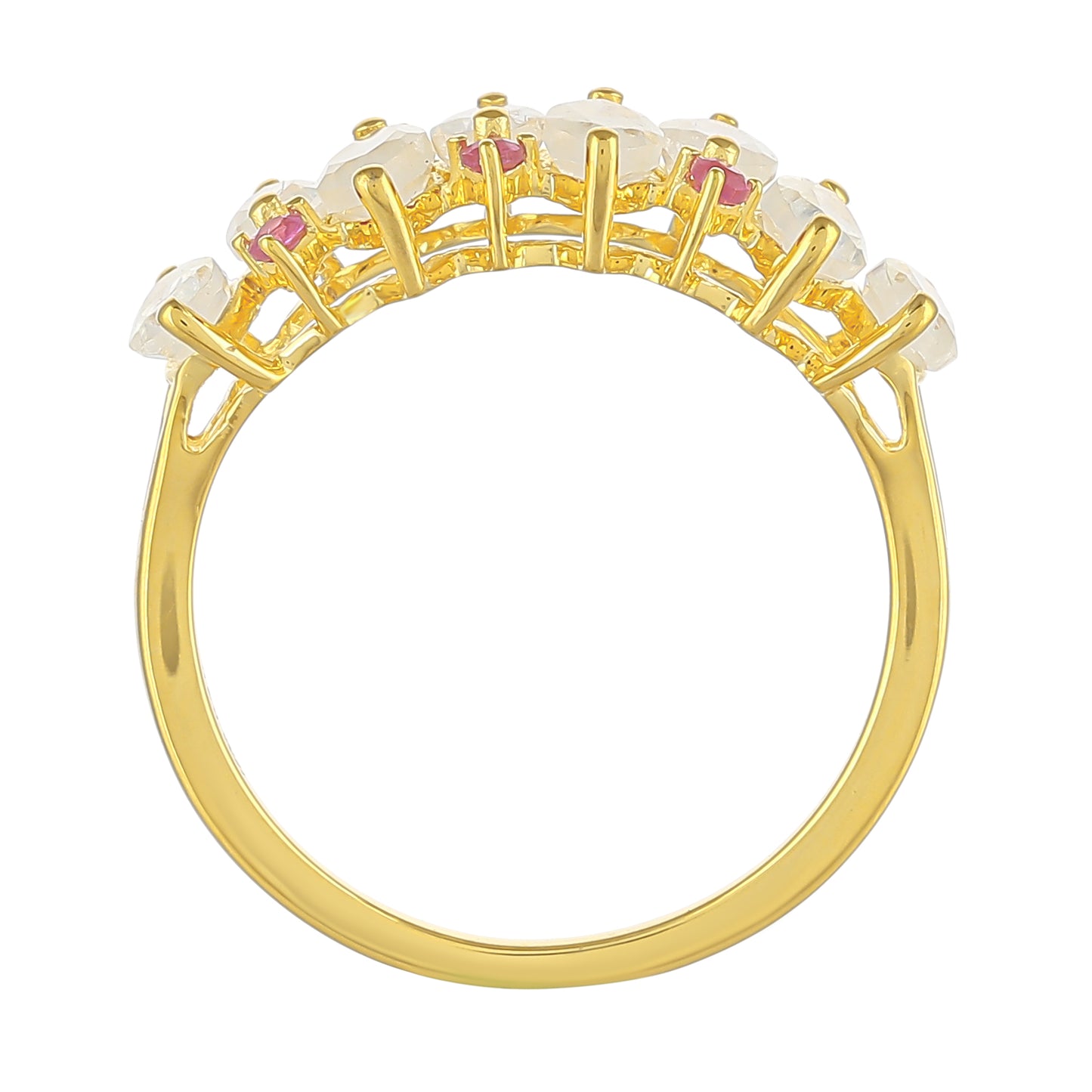 Inel din Argint 925 Placat cu Aur ( 1.97 grame ) cu Piatra Lunii Curcubeu și Rubin Thailandez 1.77 Carate