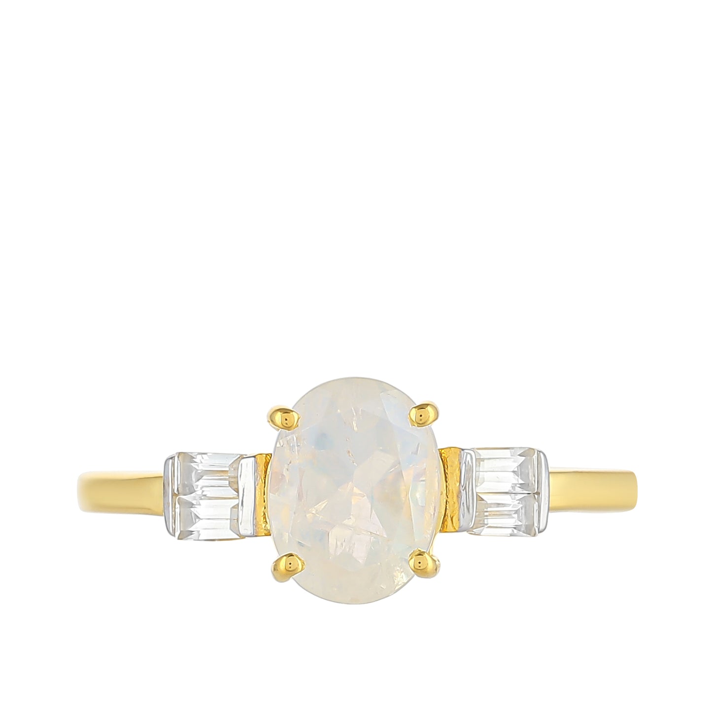 Inel din Argint 925 Placat cu Aur ( 1.78 grame ) cu Piatra Lunii Curcubeu și Topaz Alb 1.29 Carate