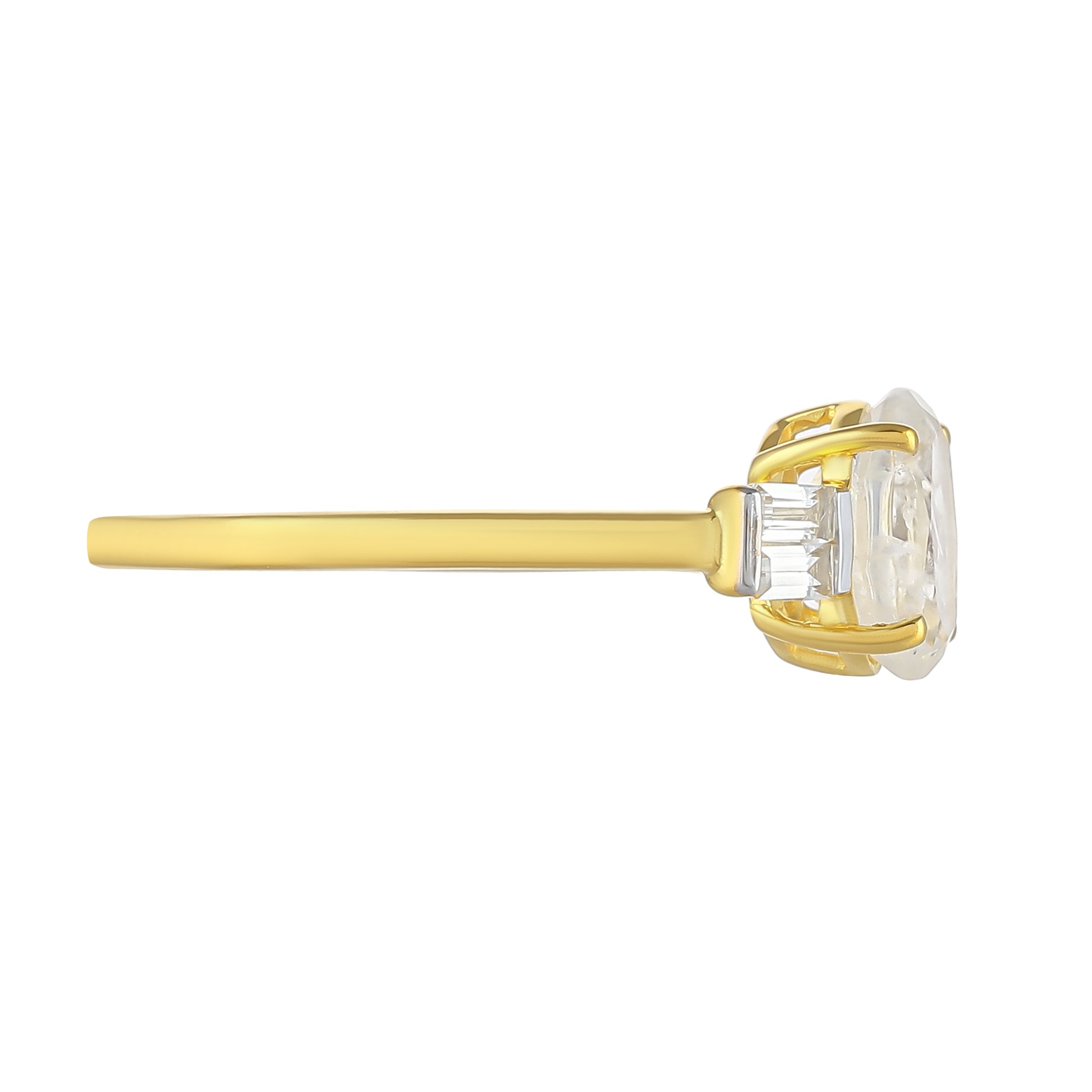 Inel din Argint 925 Placat cu Aur ( 1.78 grame ) cu Piatra Lunii Curcubeu și Topaz Alb 1.29 Carate 2 