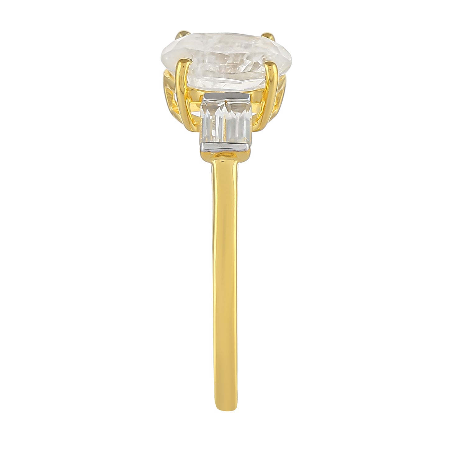 Inel din Argint 925 Placat cu Aur ( 1.78 grame ) cu Piatra Lunii Curcubeu și Topaz Alb 1.29 Carate