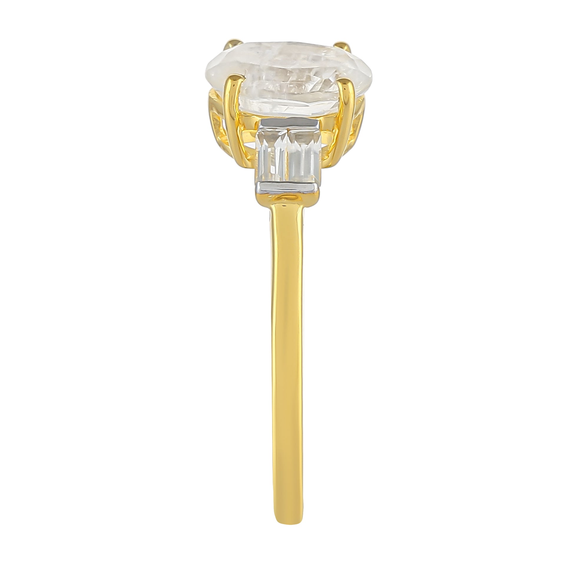 Inel din Argint 925 Placat cu Aur ( 1.78 grame ) cu Piatra Lunii Curcubeu și Topaz Alb 1.29 Carate 3 