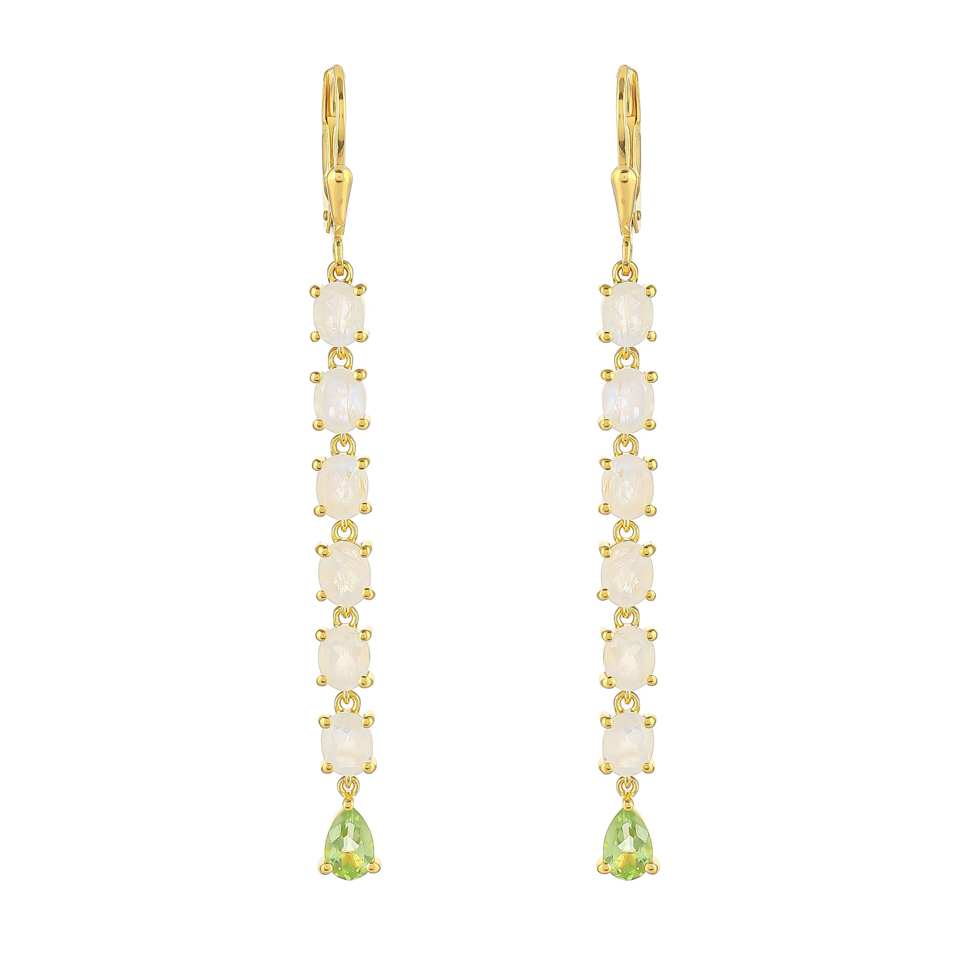Cercei din Argint 925 Placat cu Aur ( 3.74 grame ) cu Piatra Lunii Curcubeu și Peridot 5.01 Carate 1 