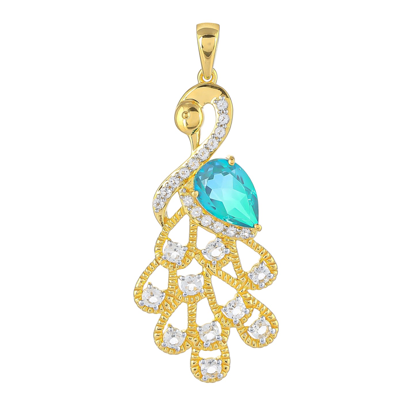 Pandantiv din Argint 925 Placat cu Aur ( 5.61 grame ) cu Cuarț Păun și Topaz Alb 4.79 Carate