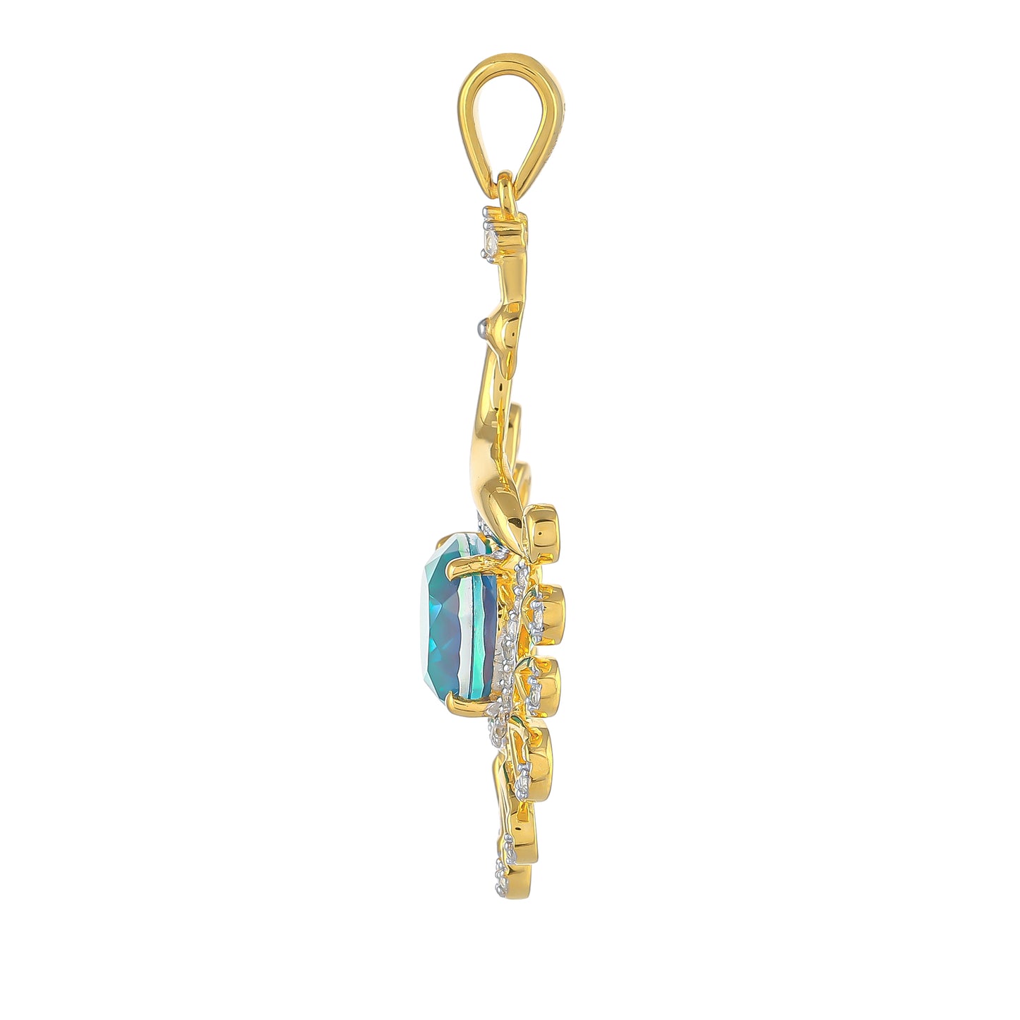 Pandantiv din Argint 925 Placat cu Aur ( 4.78 grame ) cu Cuarț Păun și Topaz Alb 6.51 Carate