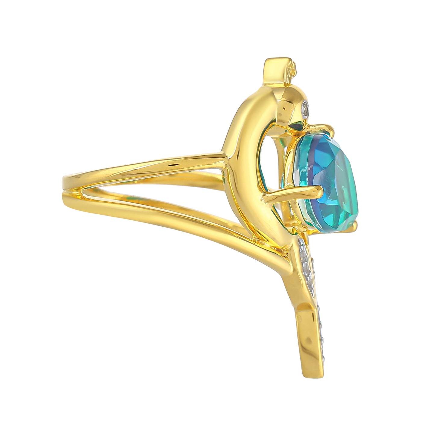 Inel din Argint 925 Placat cu Aur ( 4.03 grame ) cu Cuarț Păun și Topaz Alb 2.71 Carate
