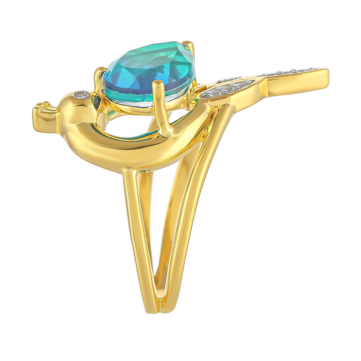 Inel din Argint 925 Placat cu Aur ( 4.03 grame ) cu Cuarț Păun și Topaz Alb 2.71 Carate