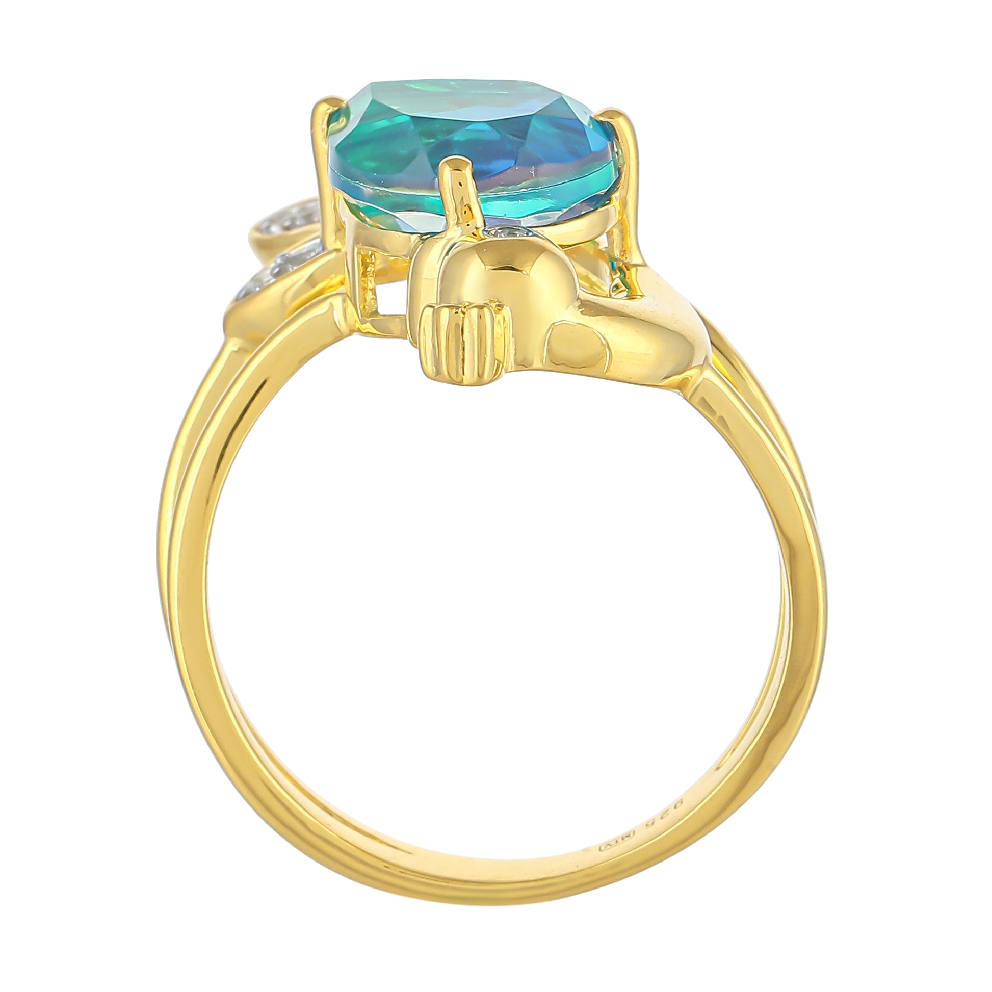 Inel din Argint 925 Placat cu Aur ( 4.03 grame ) cu Cuarț Păun și Topaz Alb 2.71 Carate 4 