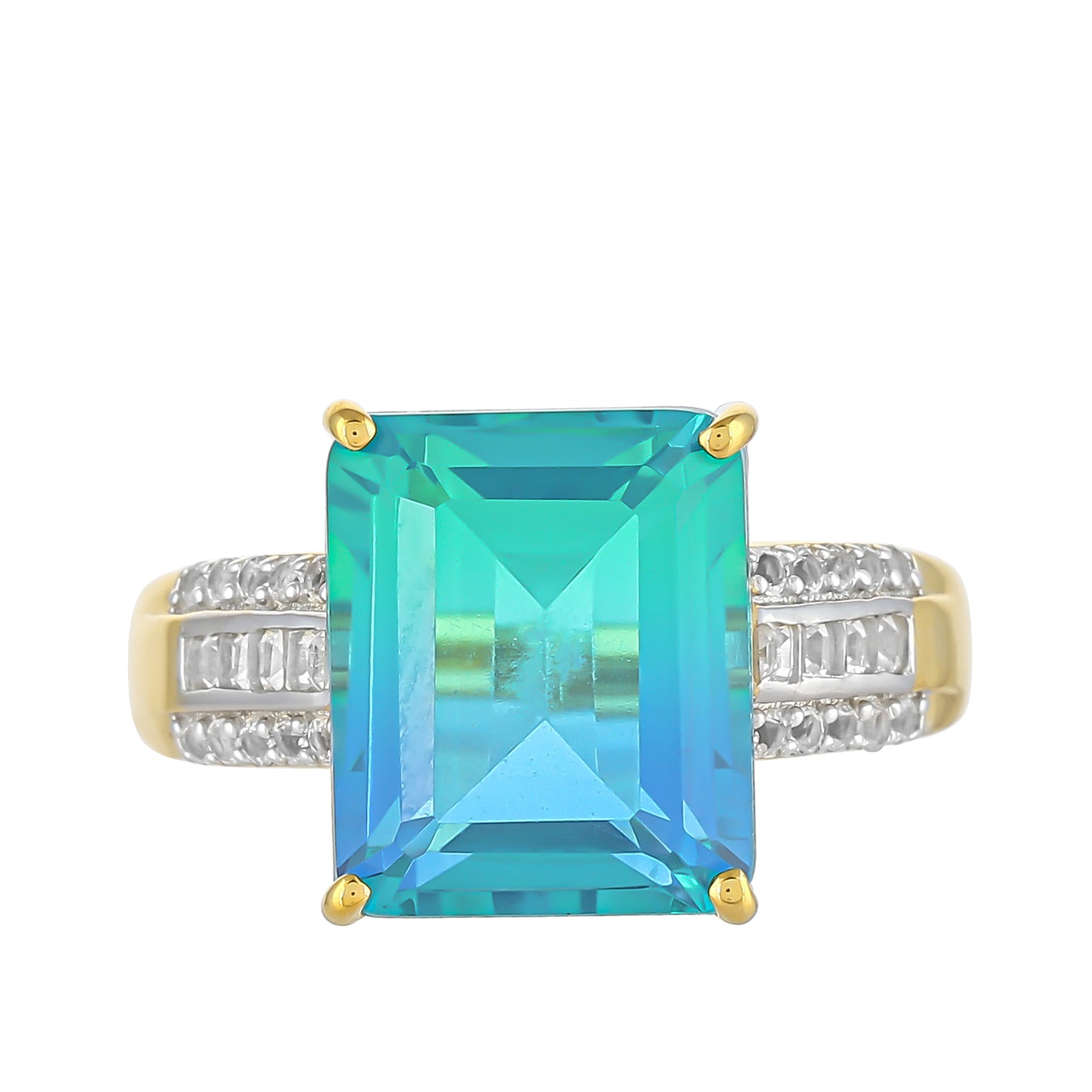 Inel din Argint 925 Placat cu Aur ( 3.64 grame ) cu Cuarț Păun și Topaz Alb 6.78 Carate
