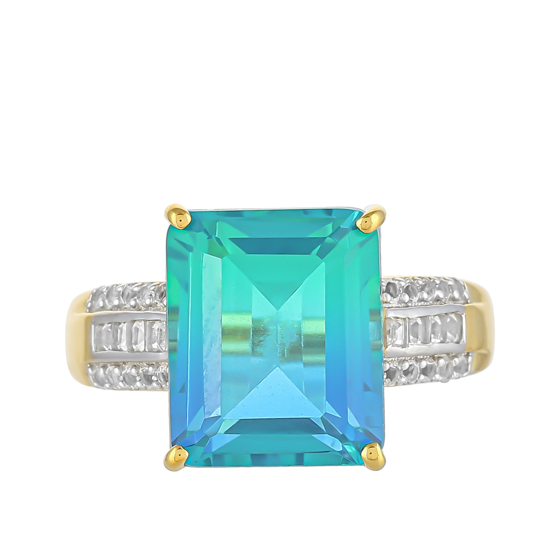 Inel din Argint 925 Placat cu Aur ( 3.64 grame ) cu Cuarț Păun și Topaz Alb 6.78 Carate 1 