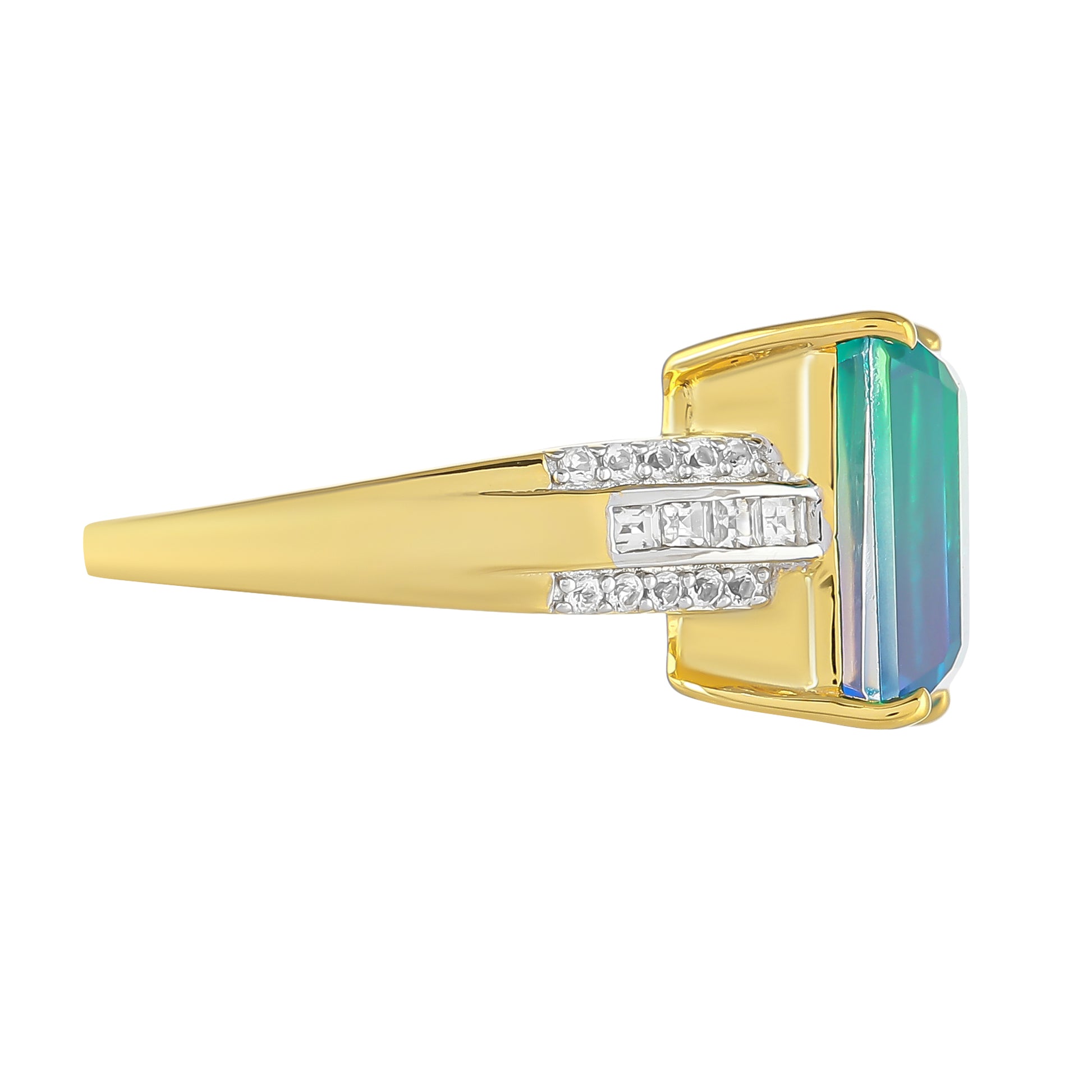 Inel din Argint 925 Placat cu Aur ( 3.64 grame ) cu Cuarț Păun și Topaz Alb 6.78 Carate 2 