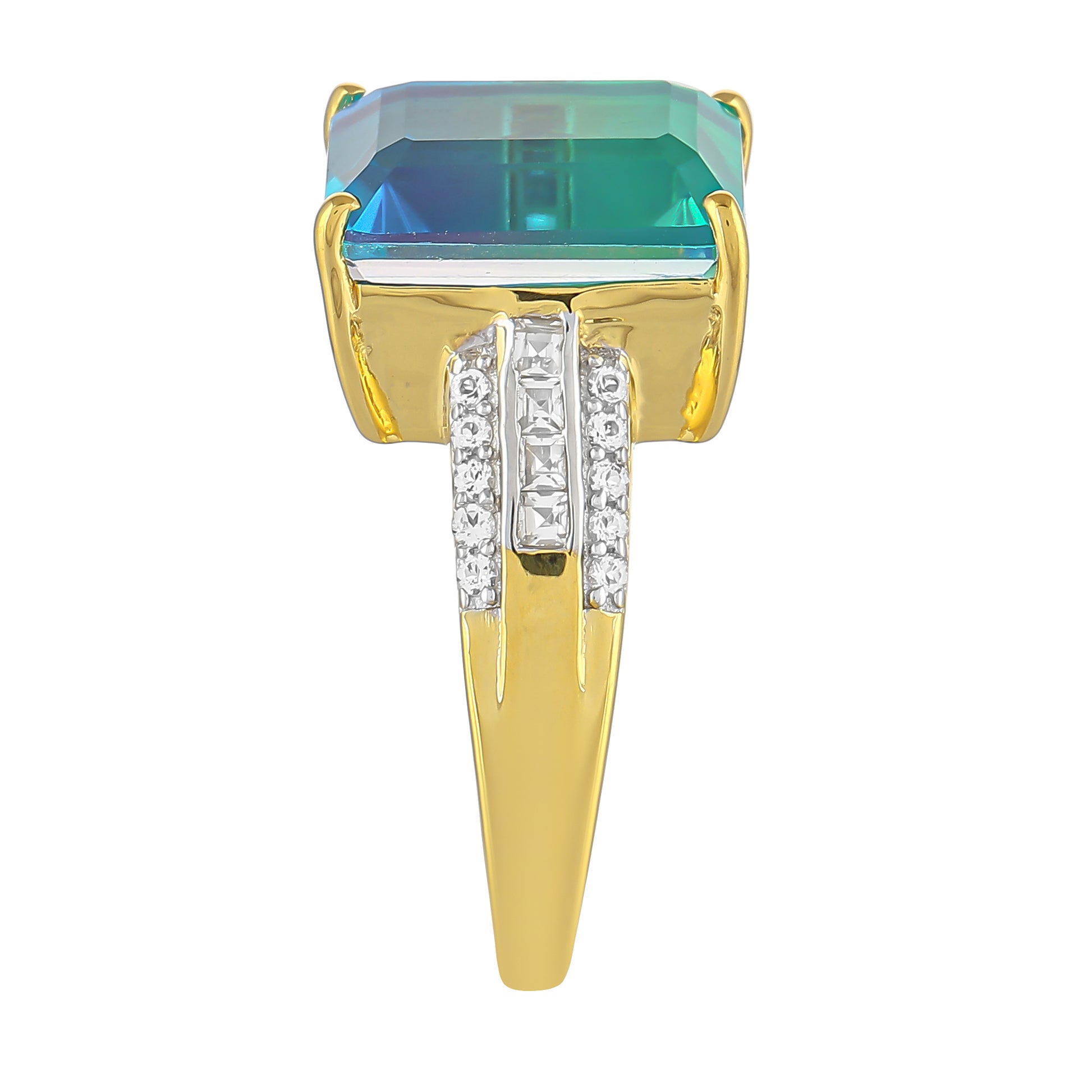 Inel din Argint 925 Placat cu Aur ( 3.64 grame ) cu Cuarț Păun și Topaz Alb 6.78 Carate 3 