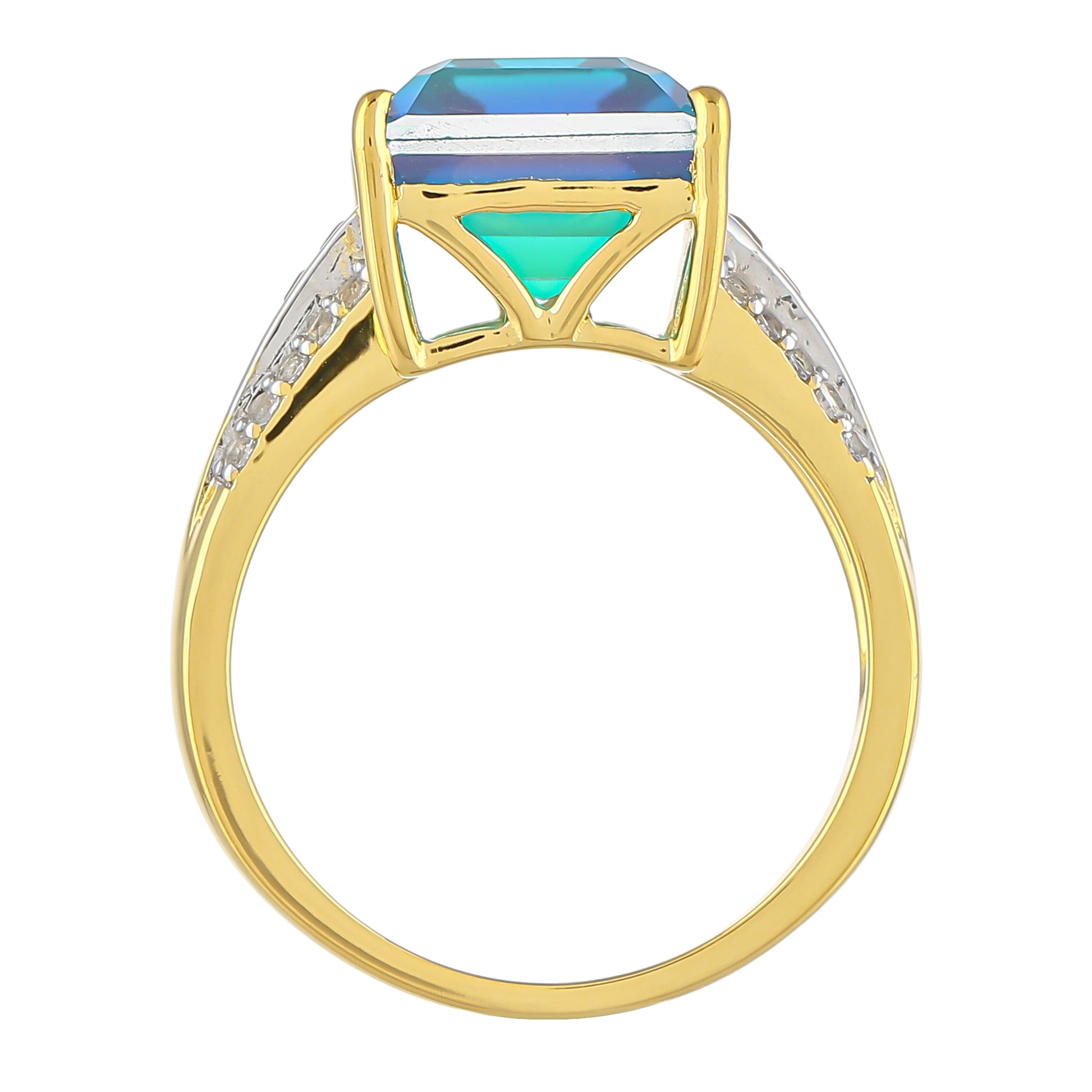 Inel din Argint 925 Placat cu Aur ( 3.64 grame ) cu Cuarț Păun și Topaz Alb 6.78 Carate 4 