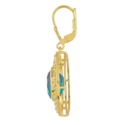 Cercei din Argint 925 Placat cu Aur ( 6.06 grame ) cu Cuarț Păun și Topaz Alb 10.37 Carate
