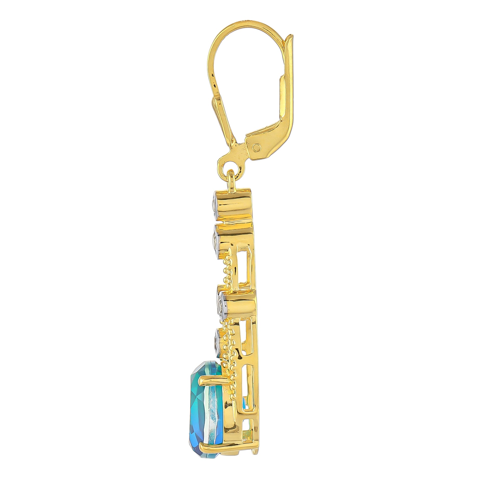 Cercei din Argint 925 Placat cu Aur ( 4.7 grame ) cu Cuarț Păun și Topaz Alb 5.9 Carate 2 