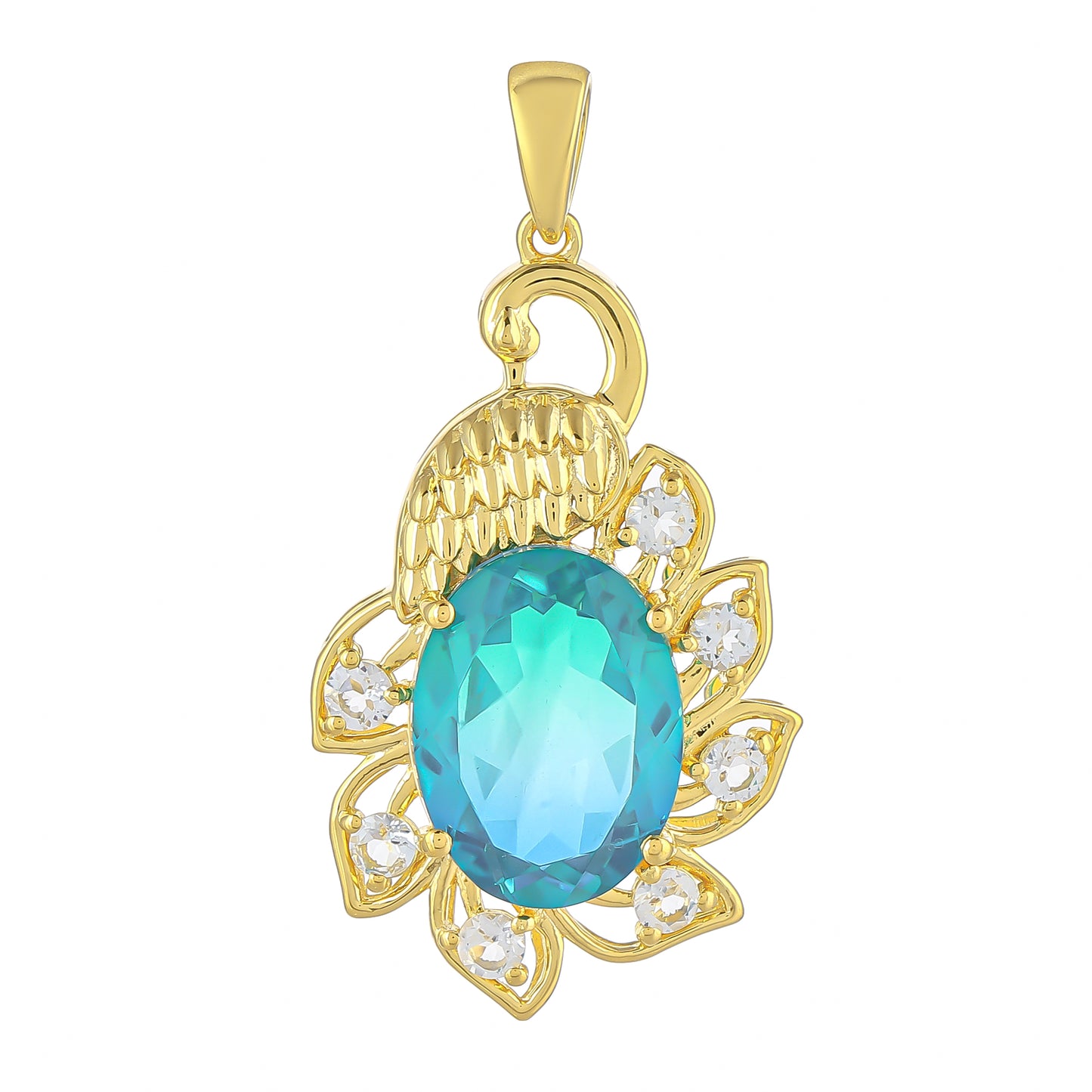 Pandantiv din Argint 925 Placat cu Aur ( 5.21 grame ) cu Cuarț Păun și Topaz Alb 10.11 Carate