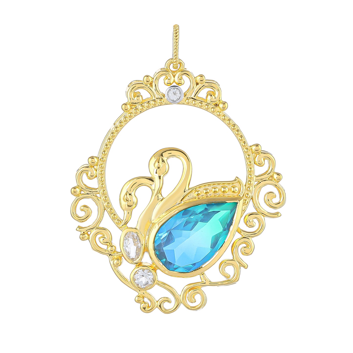 Pandantiv din Argint 925 Placat cu Aur ( 7.21 grame ) cu Cuarț Păun și Topaz Alb 6.73 Carate