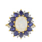 Inel din Argint 925 Placat cu Aur ( 2.43 grame ) cu Piatra Lunii Curcubeu și Safir Thailandez 5.93 Carate