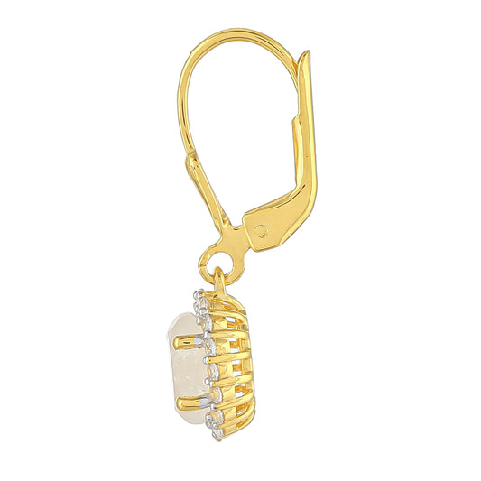 Cercei din Argint 925 Placat cu Aur ( 1.81 grame ) cu Piatra Lunii Curcubeu și Topaz Alb 2.07 Carate