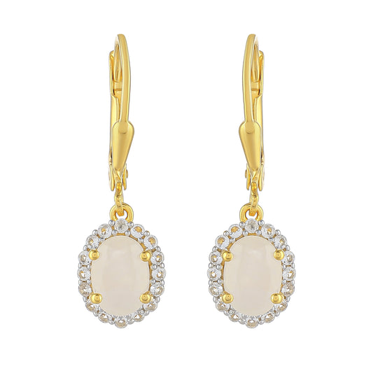 Cercei din Argint 925 Placat cu Aur ( 1.81 grame ) cu Piatra Lunii Curcubeu și Topaz Alb 2.07 Carate