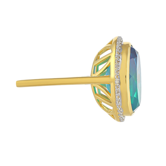 Inel din Argint 925 Placat cu Aur ( 3.49 grame ) cu Cuarț Păun și Topaz Alb 9.58 Carate