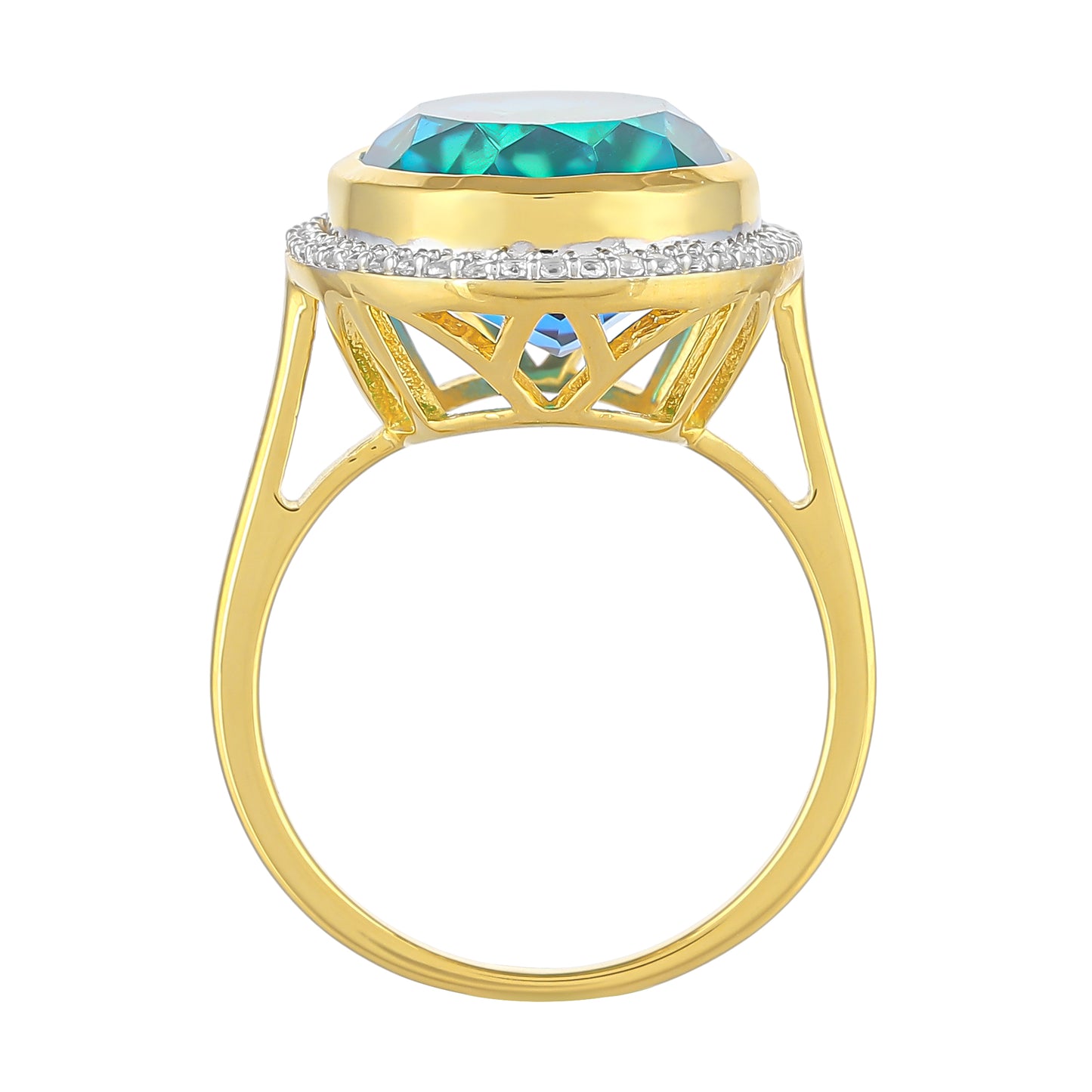 Inel din Argint 925 Placat cu Aur ( 3.49 grame ) cu Cuarț Păun și Topaz Alb 9.58 Carate