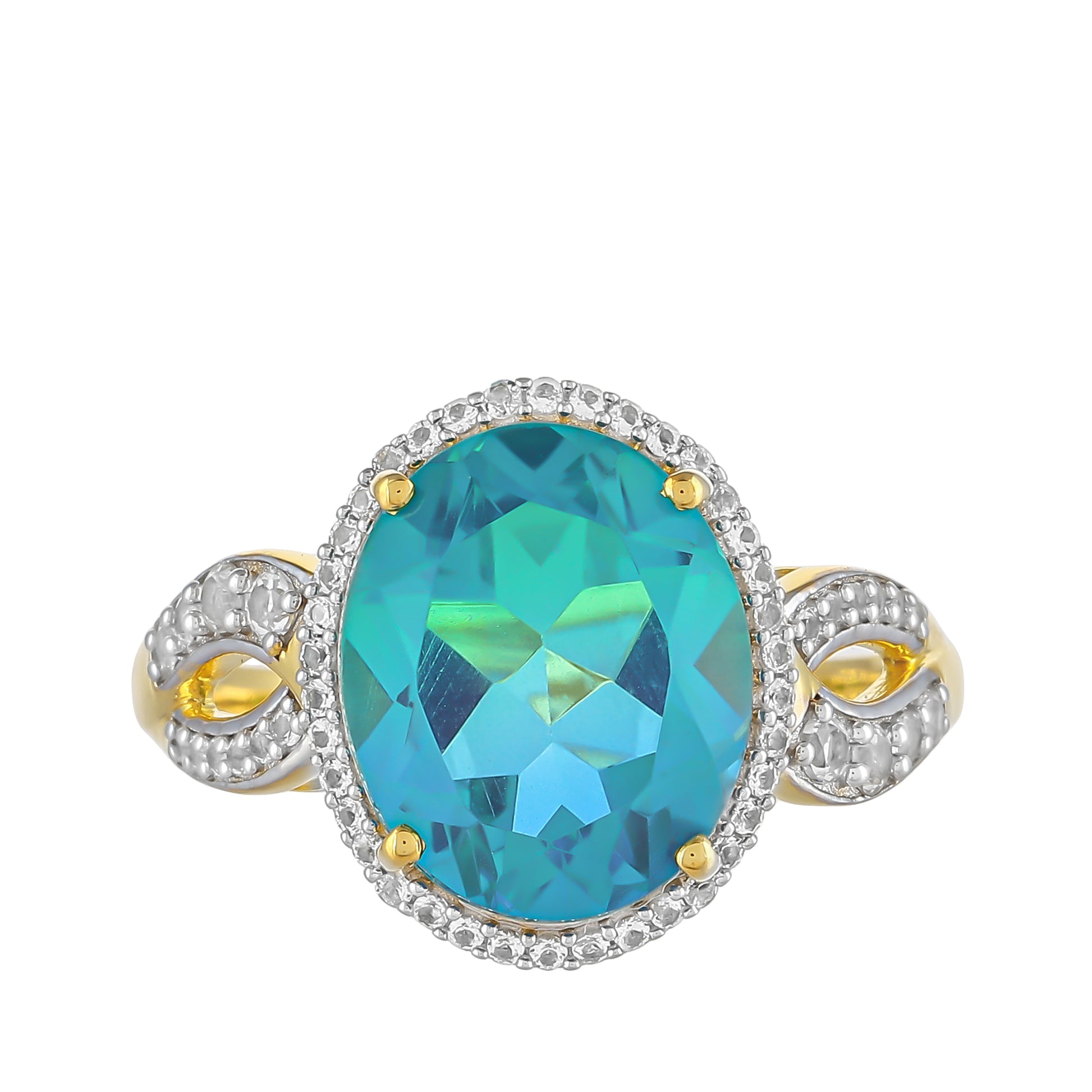 Inel din Argint 925 Placat cu Aur ( 2.89 grame ) cu Cuarț Păun și Topaz Alb 5.22 Carate 1 