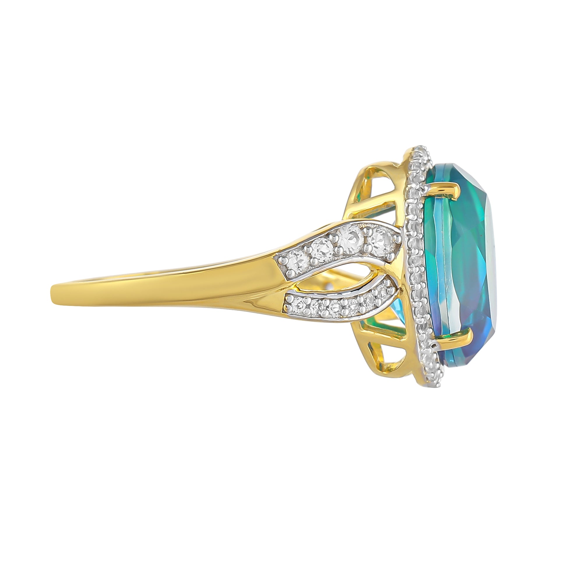 Inel din Argint 925 Placat cu Aur ( 2.89 grame ) cu Cuarț Păun și Topaz Alb 5.22 Carate 2 