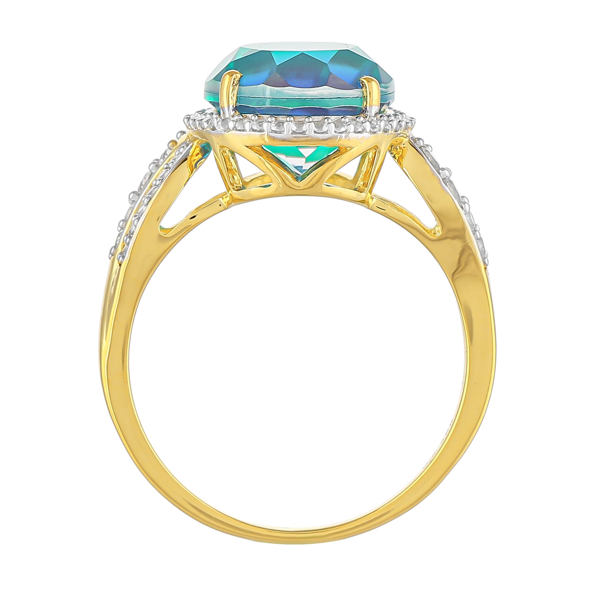 Inel din Argint 925 Placat cu Aur ( 2.89 grame ) cu Cuarț Păun și Topaz Alb 5.22 Carate 4 