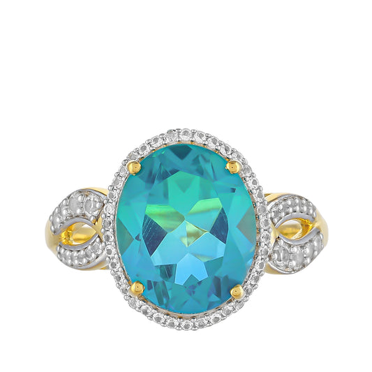 Inel din Argint 925 Placat cu Aur ( 2.89 grame ) cu Cuarț Păun și Topaz Alb 5.22 Carate