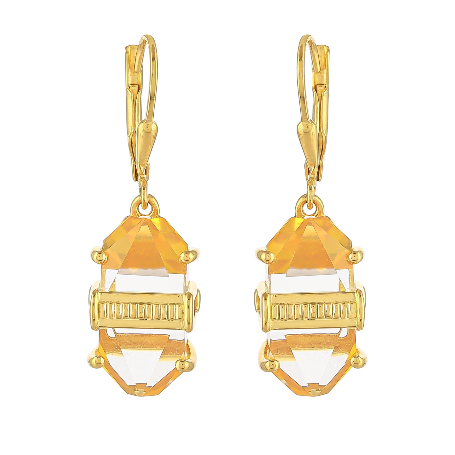Cercei din Argint 925 Placat cu Aur ( 3.24 grame ) cu Opal de Foc American și Cuarț Optic 12.77 Carate