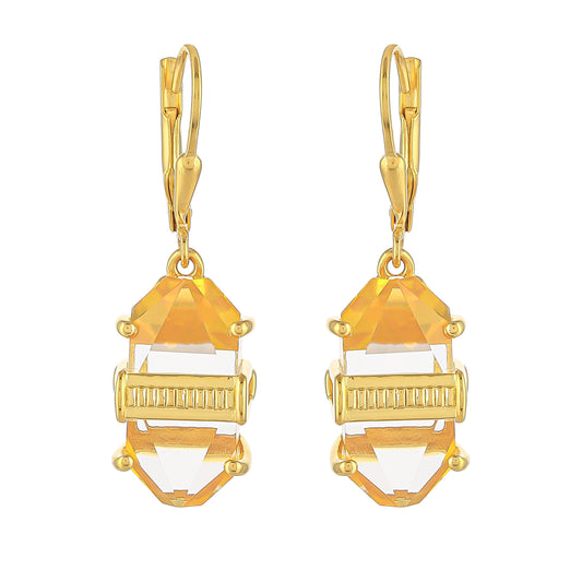 Cercei din Argint 925 Placat cu Aur ( 3.24 grame ) cu Opal de Foc American și Cuarț Optic 12.77 Carate