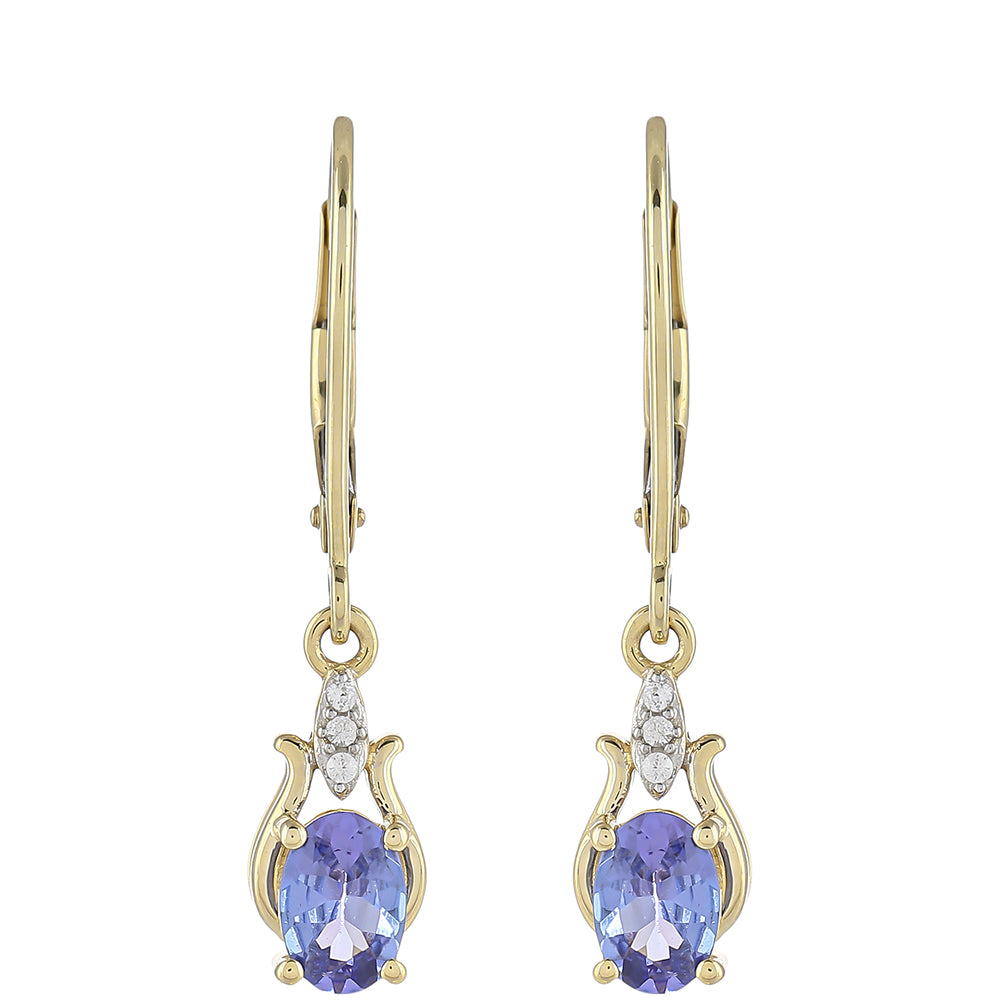 Cercei din Aur de 9K ( 1.5 grame ) cu Tanzanit AAA și Zircon Natural 0.96 Carate