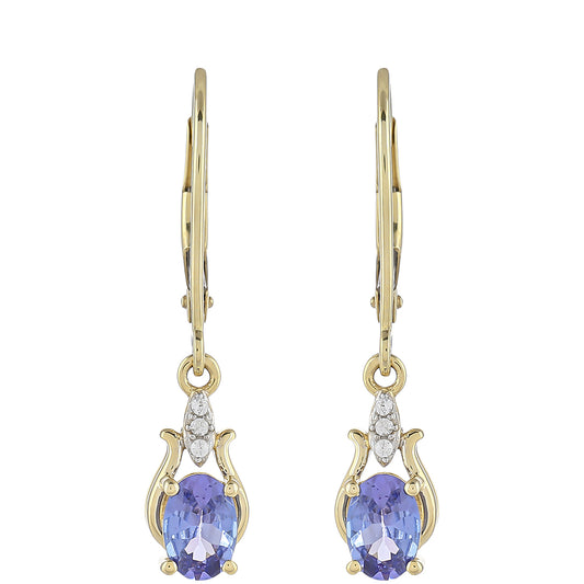 Cercei din Aur de 9K ( 1.5 grame ) cu Tanzanit AAA și Zircon Natural 0.96 Carate