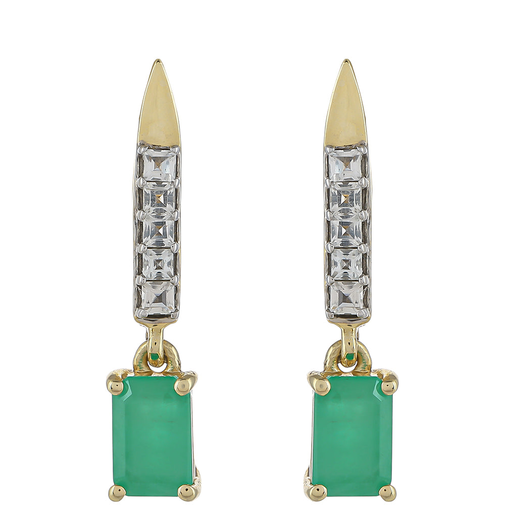 Cercei din Aur de 9K ( 2.1 grame ) cu Smarald Brazilian și Topaz Alb 1.4 Carate