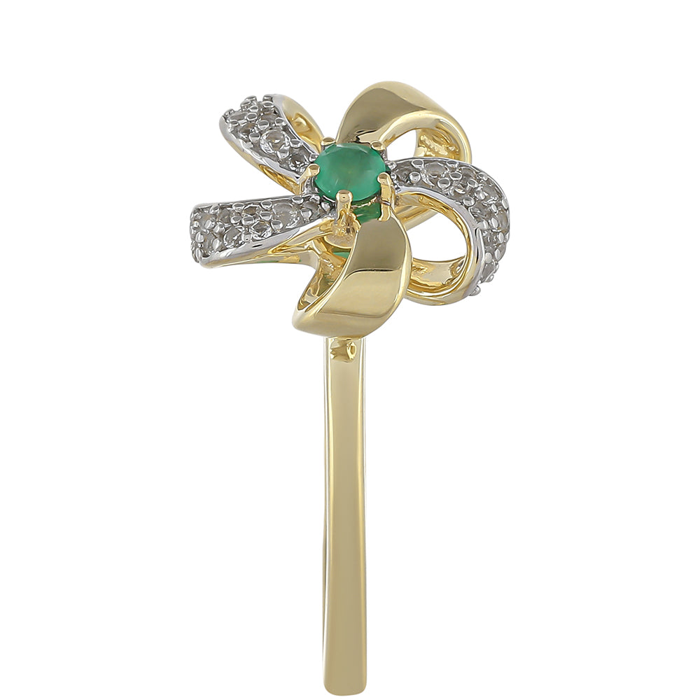 Inel din Aur de 9K ( 1.97 grame ) cu Smarald Brazilian și Topaz Alb 0.18 Carate 2 