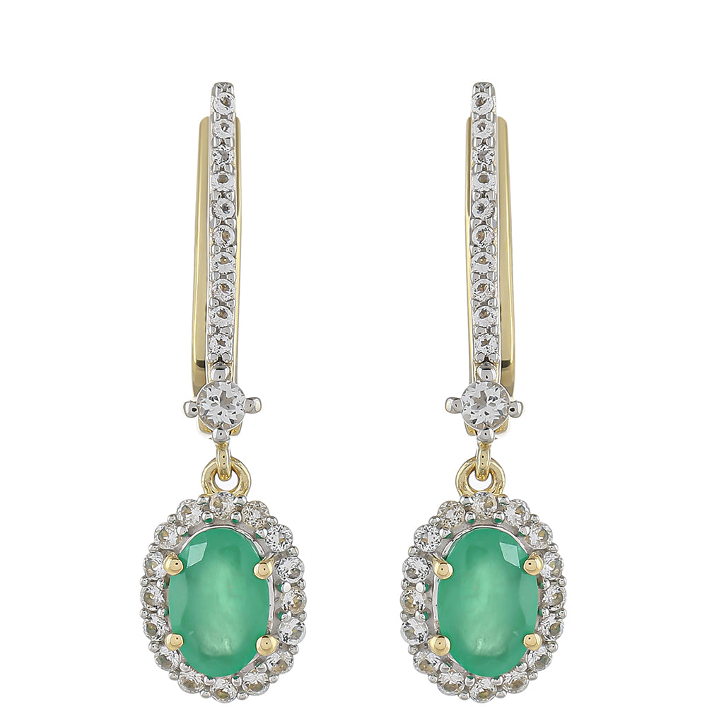 Cercei din Aur de 9K ( 2.18 grame ) cu Smarald Brazilian și Topaz Alb 1.25 Carate 1 