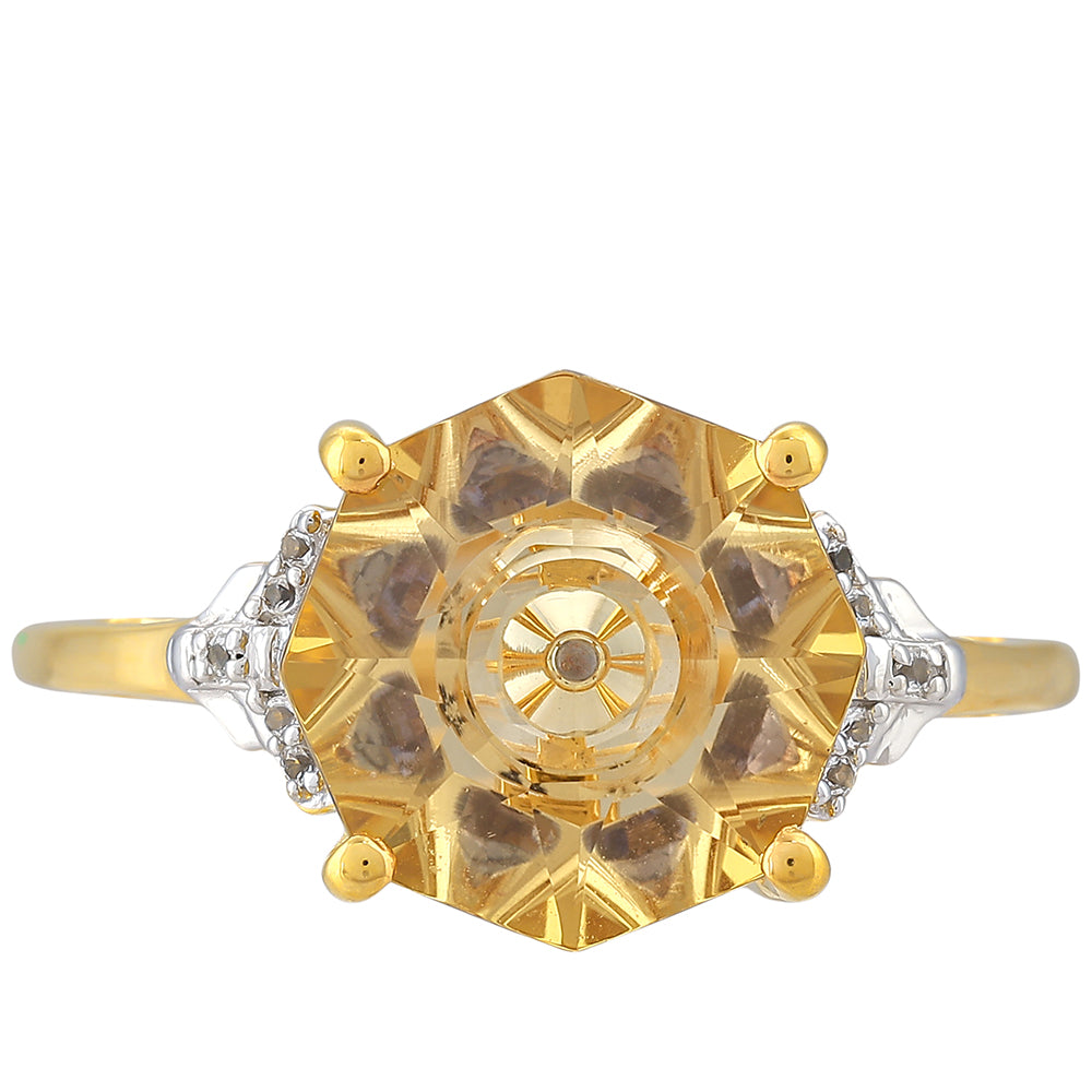 Inel din Argint 925 Placat cu Aur ( 1.98 grame ) cu Tanzanit și Cuarț de culoarea Șampaniei 2.86 Carate