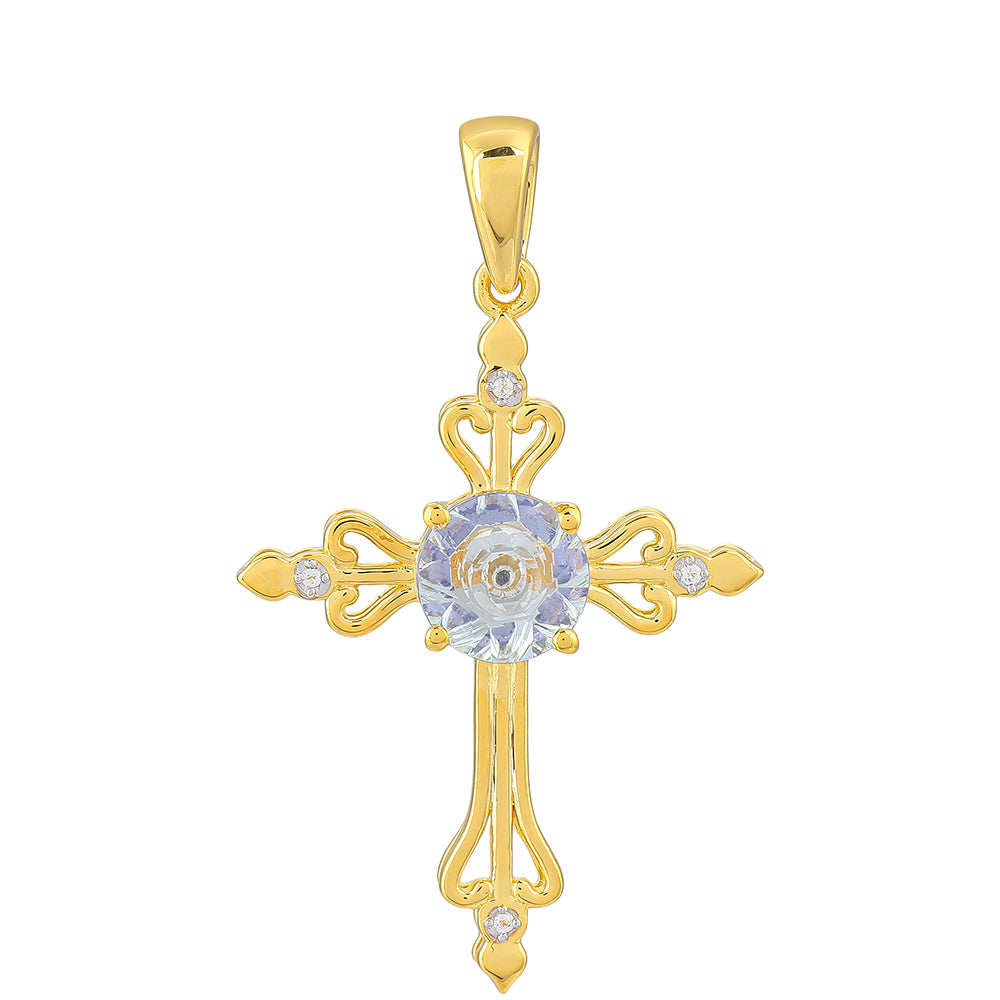 Cruce Pandantiv din Argint 925 Placat cu Aur ( 2.8 grame ) cu Tanzanit 1.94 Carate 1 
