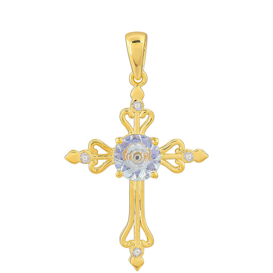 Cruce Pandantiv din Argint 925 Placat cu Aur ( 2.8 grame ) cu Tanzanit 1.94 Carate