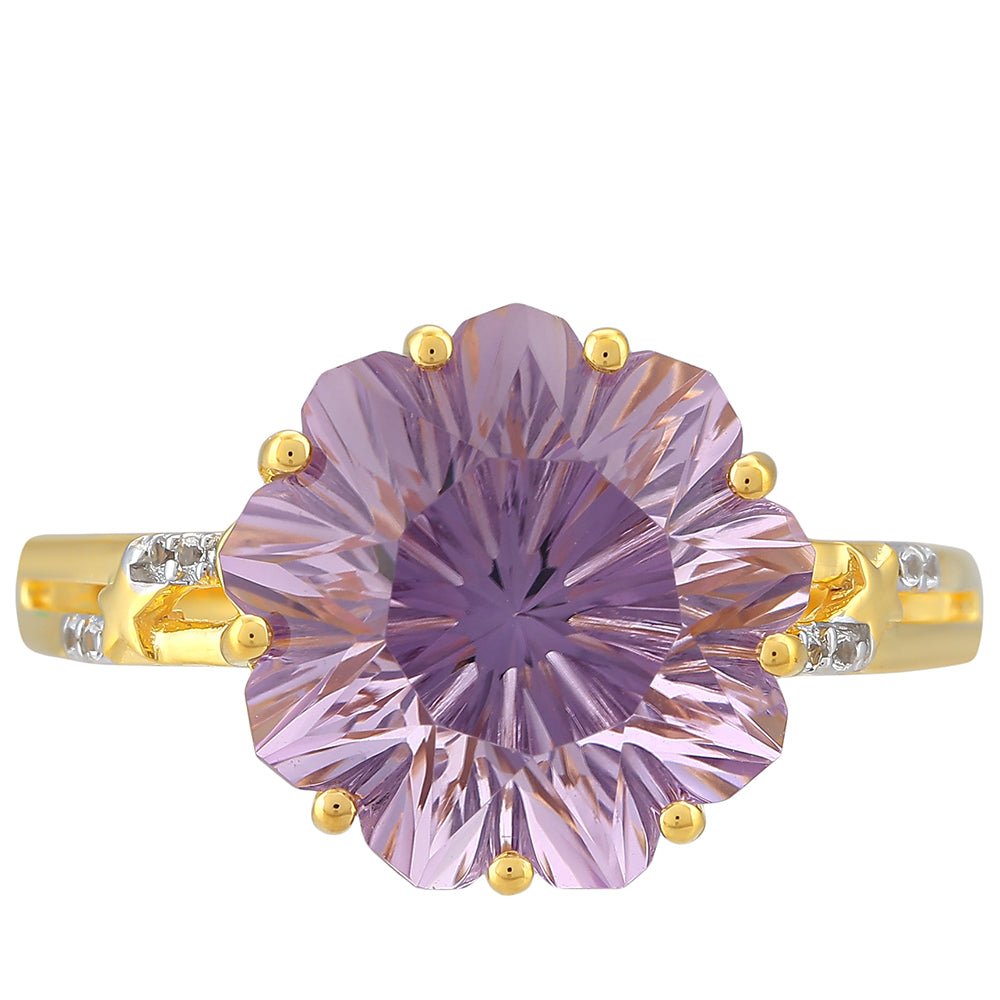 Inel din Argint 925 Placat cu Aur ( 2.3 grame ) cu Ametist Rose de France și Topaz Alb 6.1 Carate 1 