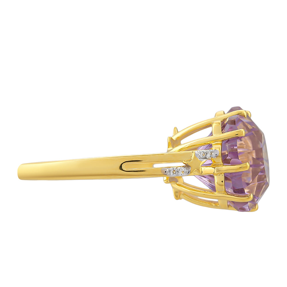 Inel din Argint 925 Placat cu Aur ( 2.3 grame ) cu Ametist Rose de France și Topaz Alb 6.1 Carate