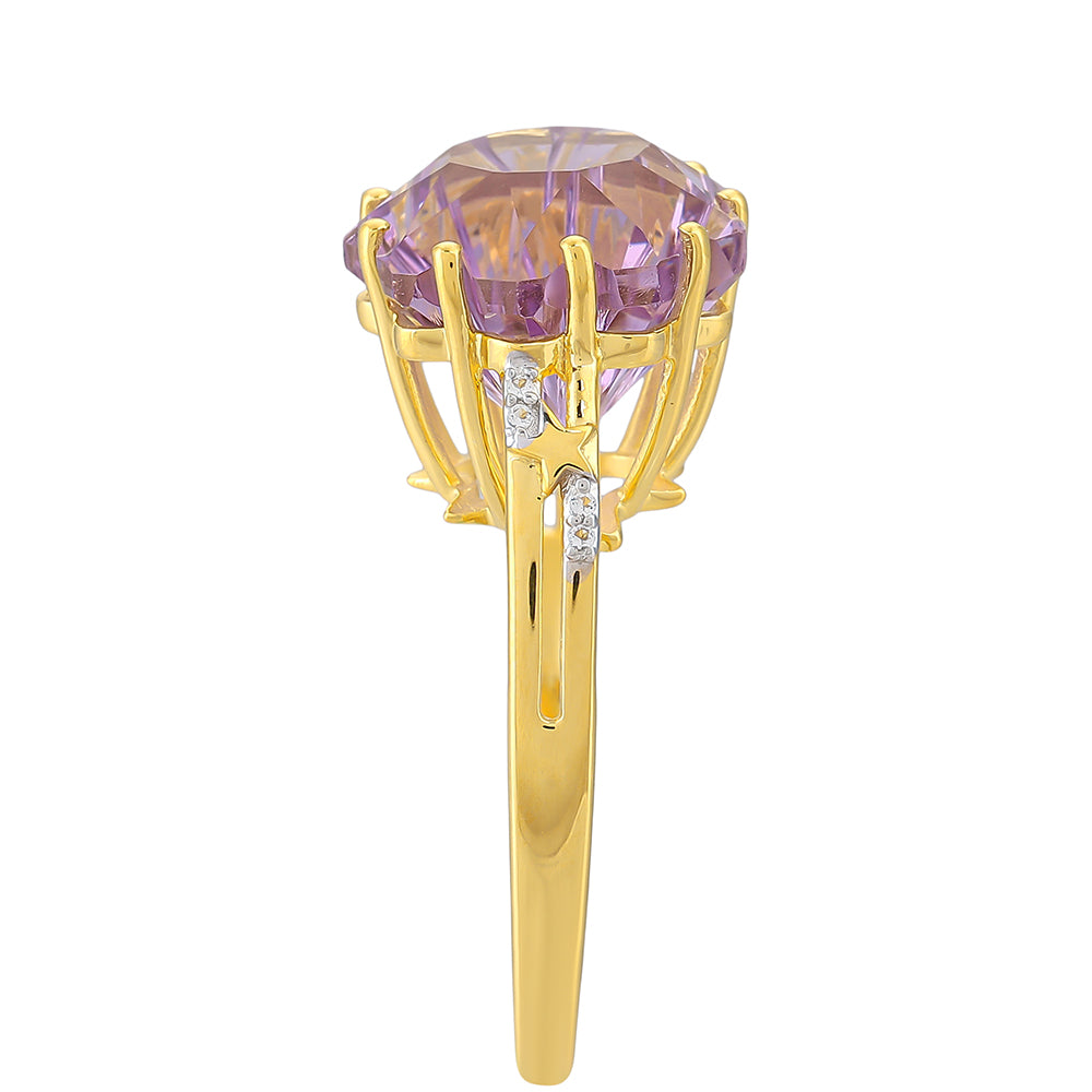 Inel din Argint 925 Placat cu Aur ( 2.3 grame ) cu Ametist Rose de France și Topaz Alb 6.1 Carate 3 