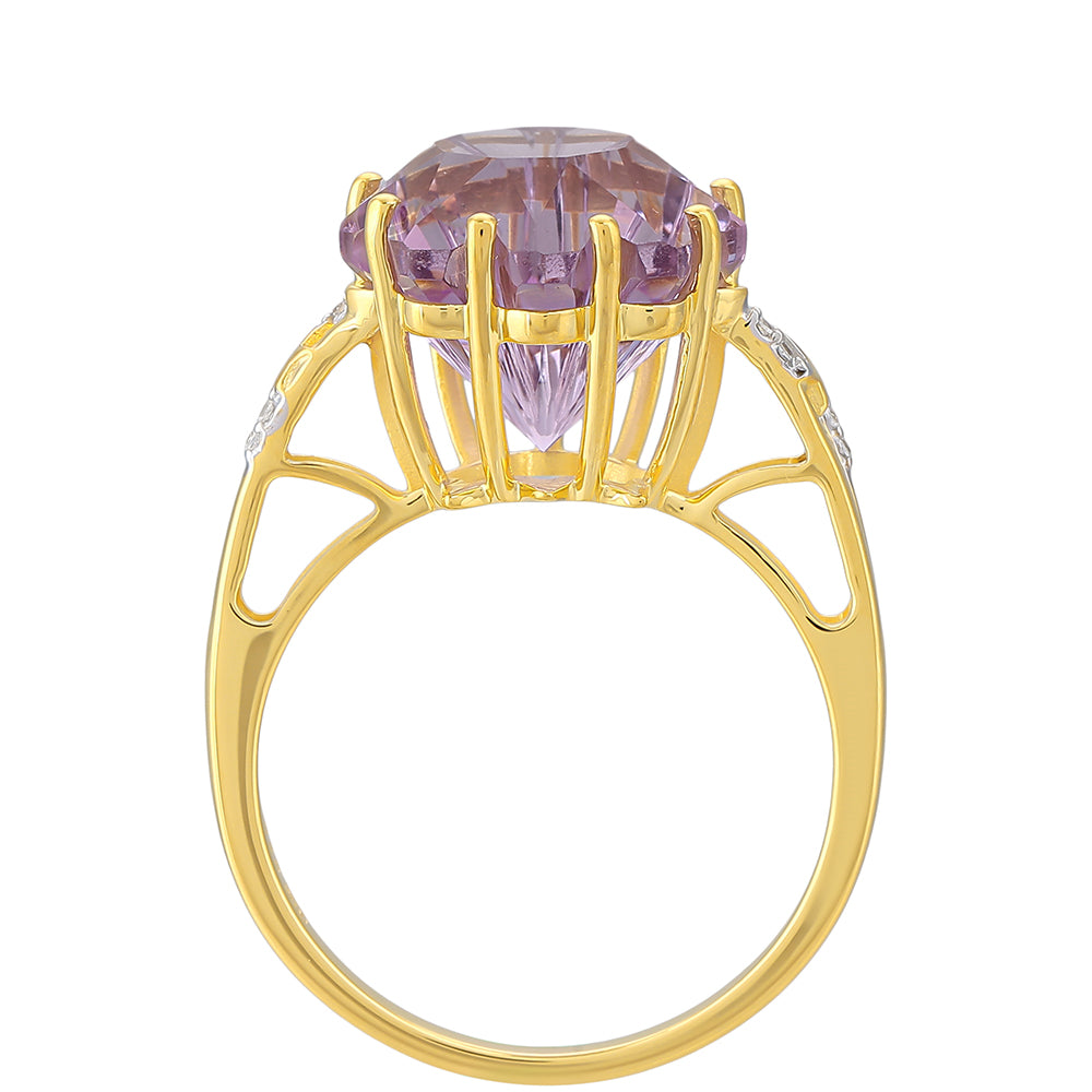 Inel din Argint 925 Placat cu Aur ( 2.3 grame ) cu Ametist Rose de France și Topaz Alb 6.1 Carate