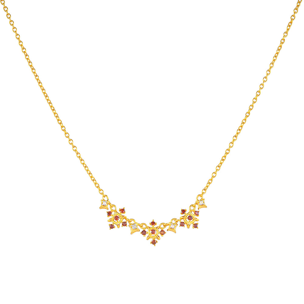 Colier din Argint 925 Placat cu Aur ( 3.76 grame ) cu Diamant Roșu și Diamant Alb 0.26 Carate