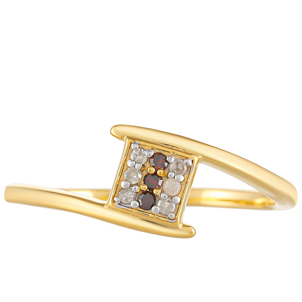 Inel din Argint 925 Placat cu Aur ( 1.9 grame ) cu Diamant Roșu și Diamant Alb 0.09 Carate 1 