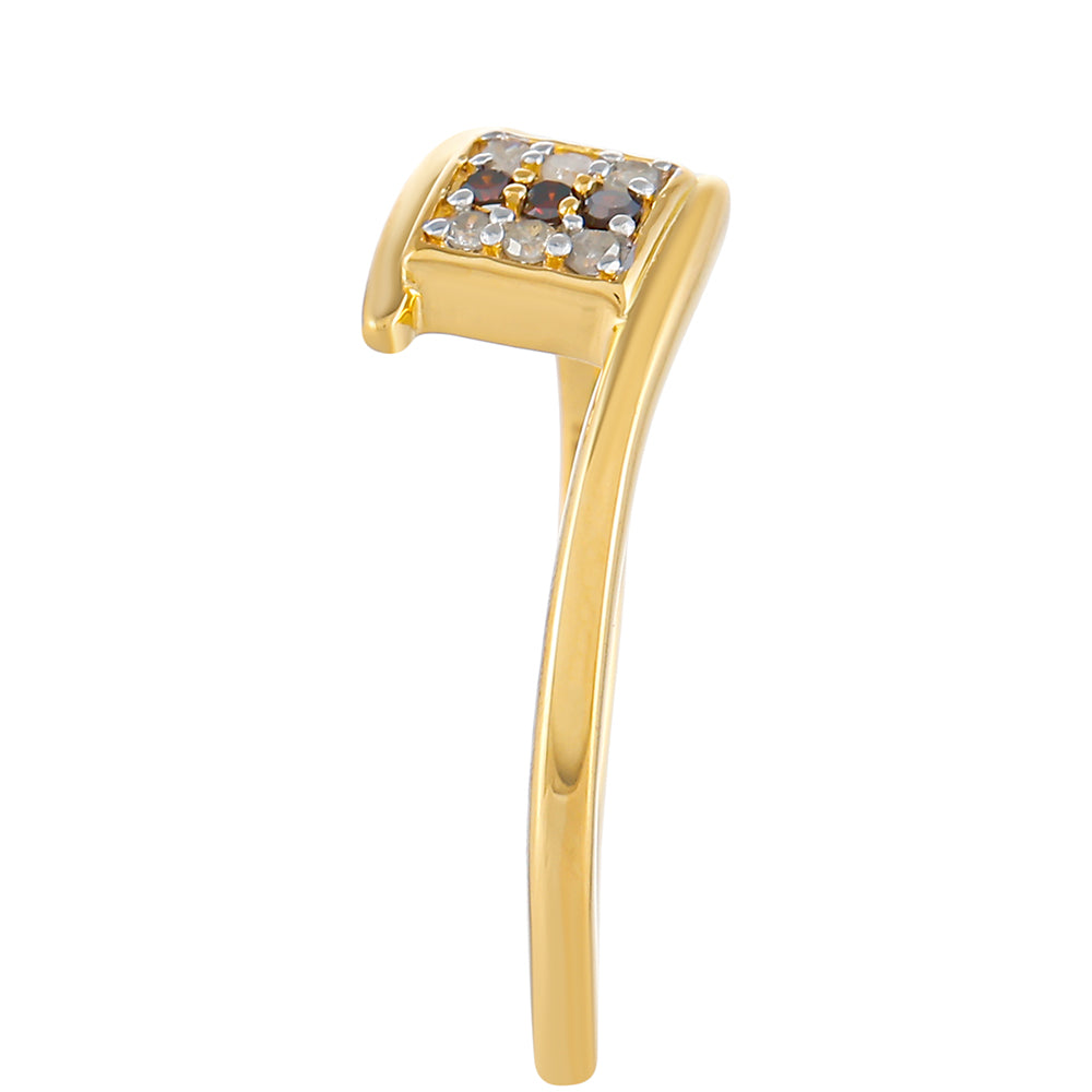 Inel din Argint 925 Placat cu Aur ( 1.9 grame ) cu Diamant Roșu și Diamant Alb 0.09 Carate 3 