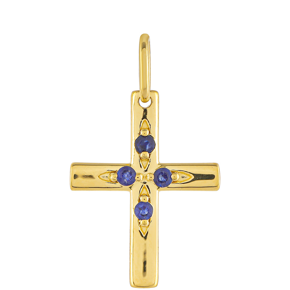 Cruce Set din Argint 925 Placat cu Aur ( 3.58 grame ) cu Rubin Thailandez și Smarald Brazilian 0.57 Carate ( Pandantiv ) 4 